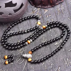 Bracelet Feng Shui - Perles en obsidienne noire et œil de tigre