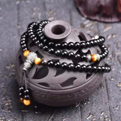 Bracelet Feng Shui - Perles en obsidienne noire et œil de tigre